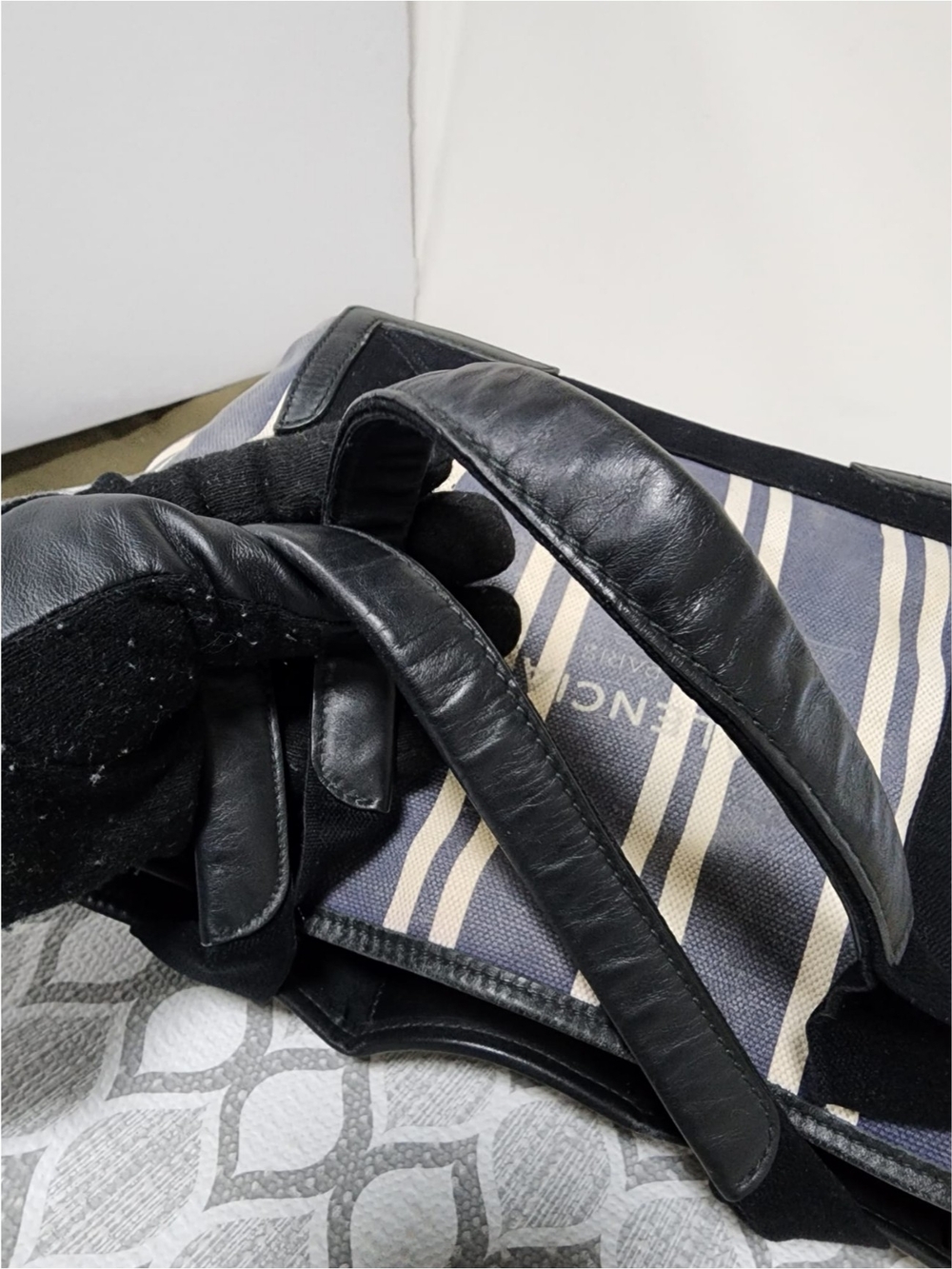 Balenciaga Canvas Striped Navy Cabas S Tote Bag Navy Blue/White/Black - Picture 8 of 12